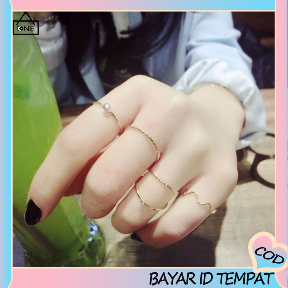 COD❤5Pcs / Set Cincin Korea Jari Aneka Bentuk Warna Silver untuk Wanita cincin anak perempuan A one