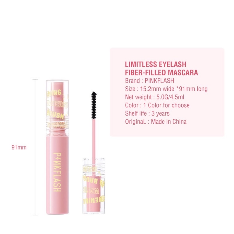 PINKFLASH OhMyWink Length Curled Maskara Ultrathin Fibre Waterproof Limitless Eyelash Skinny Mascara Pink Flash