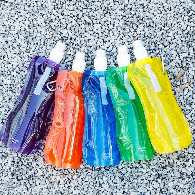 Botol Air Minum Lipat Portable 480ml Ultra Ringan Warna Acak Untuk Travel / Hiking / Camping