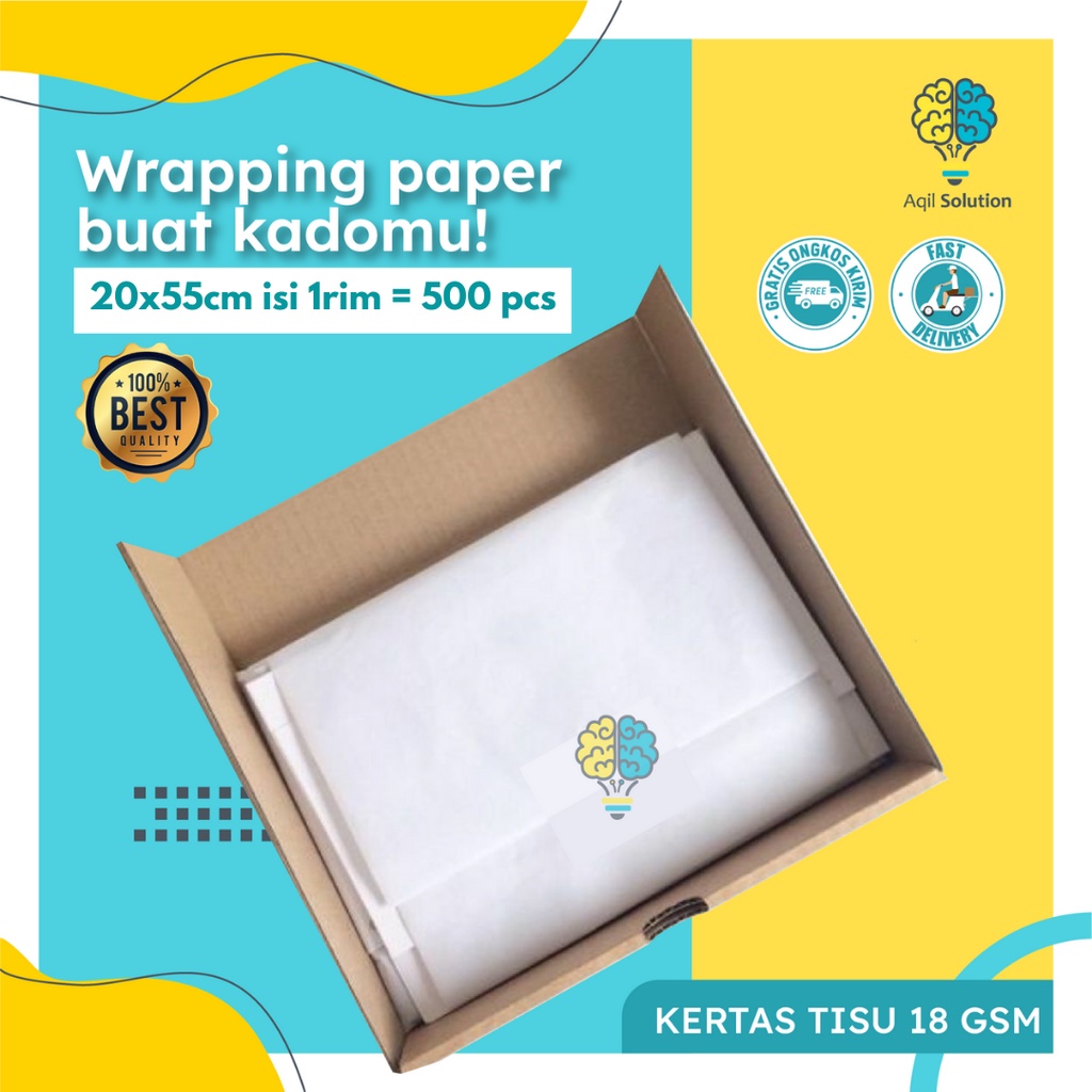 (20x55cm, 1 rim = 500pcs) Kertas Tisu Packing 18gsm Hampers baju sepatu tas dll