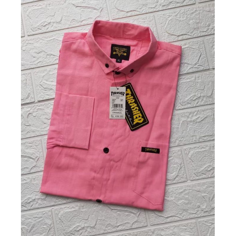 [BLESSING] 3223 Kemeja Kantor Pria Cowok Lengan Panjang Slimfit Dusty Pink Modern Murah Lebaran