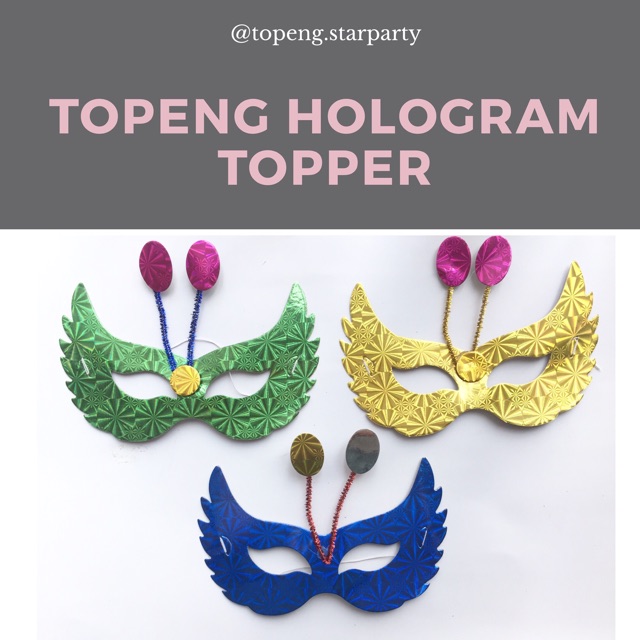 6 pcs Topeng Hologram Topper (isi 6 pcs/pak)/ Topeng Pesta/ Masquerade/ Topeng kertas/ Topeng Anak