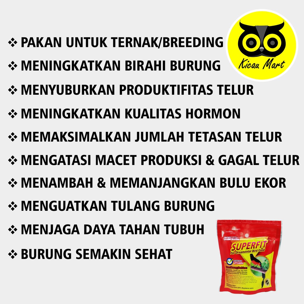PAKAN MAKANAN TERNAK BREEDING BURUNG VOER PUR SUPERFIT RED HIGH PROTEIN MURAI KACER CUCAK SUPERFITRE