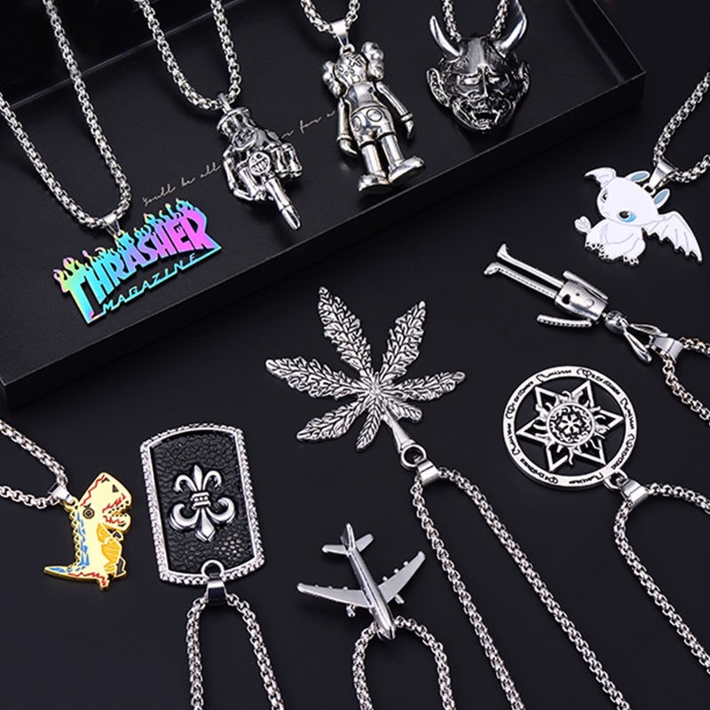 Titanium baja dekoratif liontin kalung pria merek fashion all-match kalung musim panas in hip hop ca