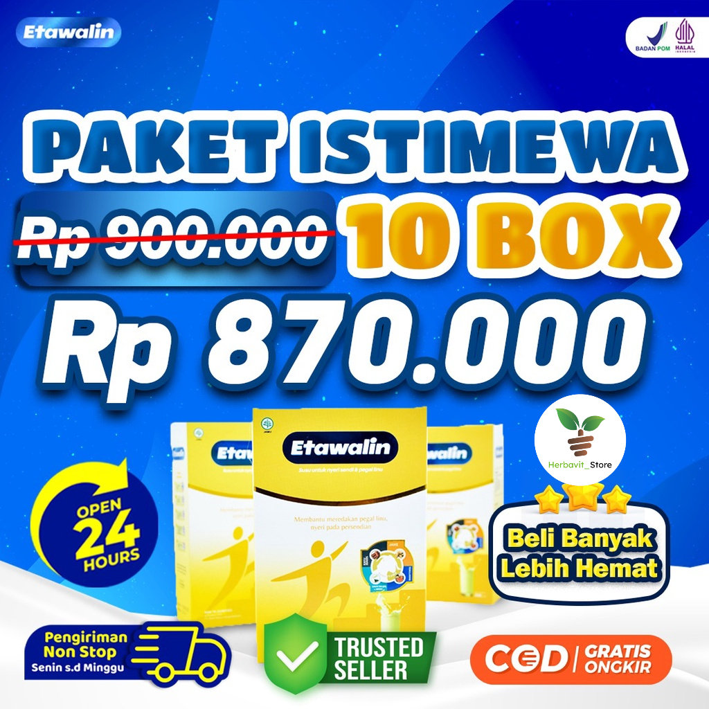 Etawalin Paket 10 box - Etawalin Susu Kambing Etawa Susu Anti Asam Urat Rematik Reumatik Nyeri Sendi Pengapuran Sendi Tingkatkan Kepadatan &amp; Kesehatan Tulang Sendi Cocok Untuk Lansia