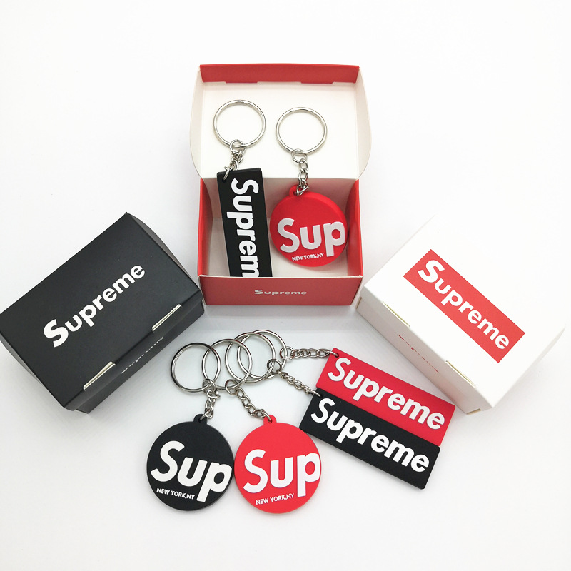 [Ready Stock] PVC Silicone Tide Brand Keychain Key Ring Double-sided Tide Brand Supreme SUP Soft Glue Pendant