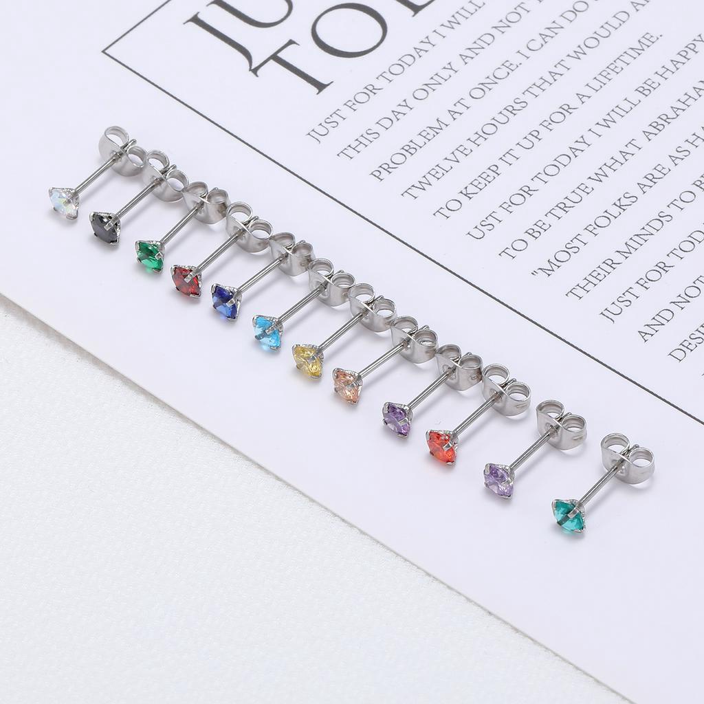 12 Pasang Anting Stud Kristal Warna-Warni Bahan Stainless Steel Untuk Tulang Rawan