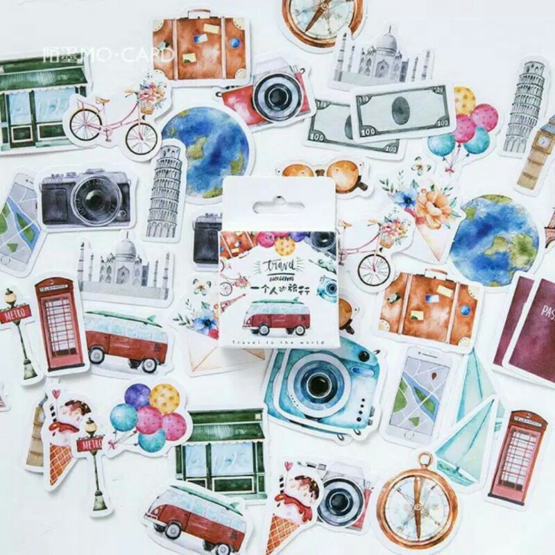 

45 Pcs Sticker Travel lucu untuk scrapbook/jurnal I FREE GIFT
