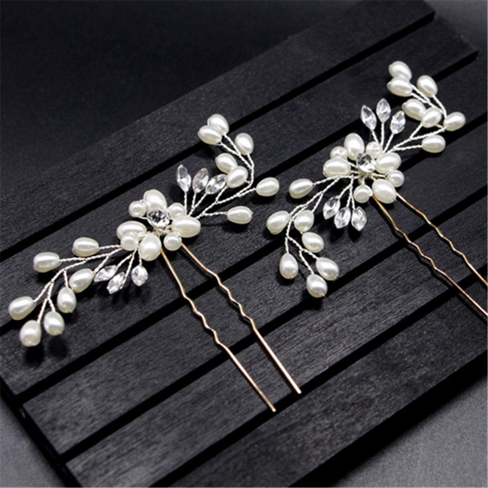 Ladies Crystal Pearl Flower  Hair Clips / Women Elegant Wedding Bridal Snap Barrette Hair pins / Diamond U-type Desgin Hair Sticks / Girls Wedding Trendy Hair Accessories