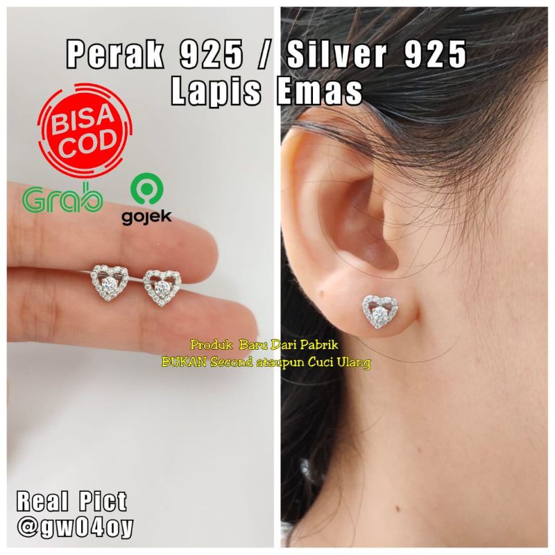 Giwang Love Perak Asli LAPIS EMAS PUTIH ANTI KARAT PRODUK BARU DARI PABRIK ❌BUKAN SECOND❌