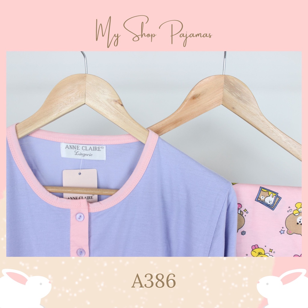 PIYAMA BABYDOLL SLEEPWEAR TANGAN LENGAN PENDEK CELANA PANJANG ANNE CLAIRE / BAJU PAKAIAN TIDUR SETELAN WANITA DEWASA PAJAMAS CP-A386 Ungu