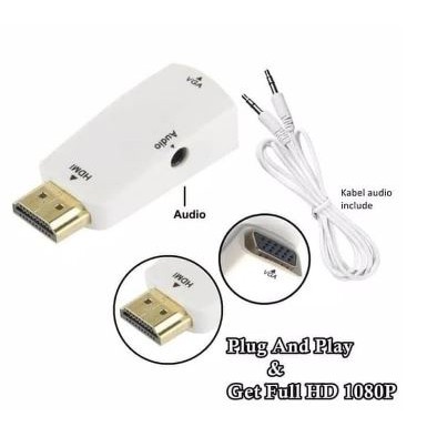 Konektor HDMI To VGA with Audio/Laptop To Layar Proyektor TV