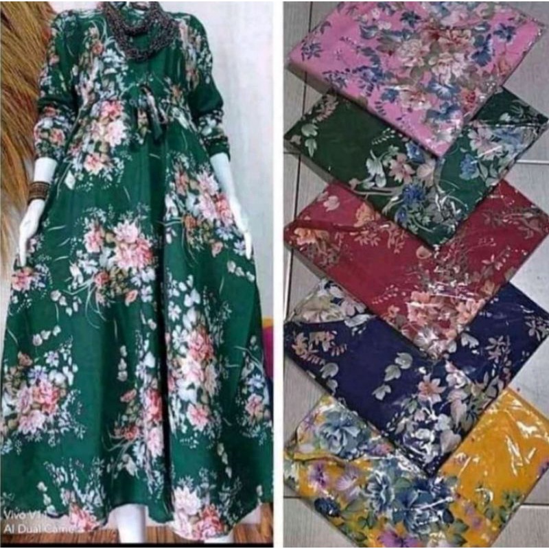 GAMIS MOTIF BUNGA SAKURA//GAMIS BUNGA SAKURA KATUN//GAMIS BUNGA SAKURA KEKINIAN