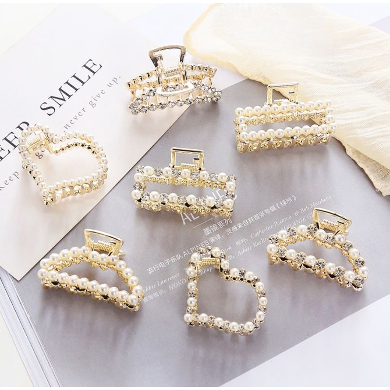 Jedai Logam Mutiara Permata 4cm / Jepit Elegan Aloy Permata/JEPIT RAMBUT MUTIARA KOREA IMPORT