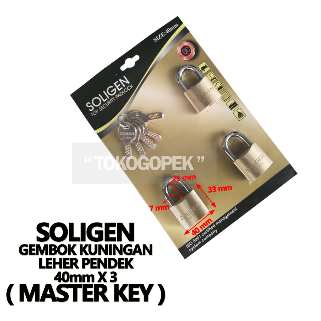 SOLIGEN GEMBOK KUNINGAN MASTER KEY 40mm X 3pcs