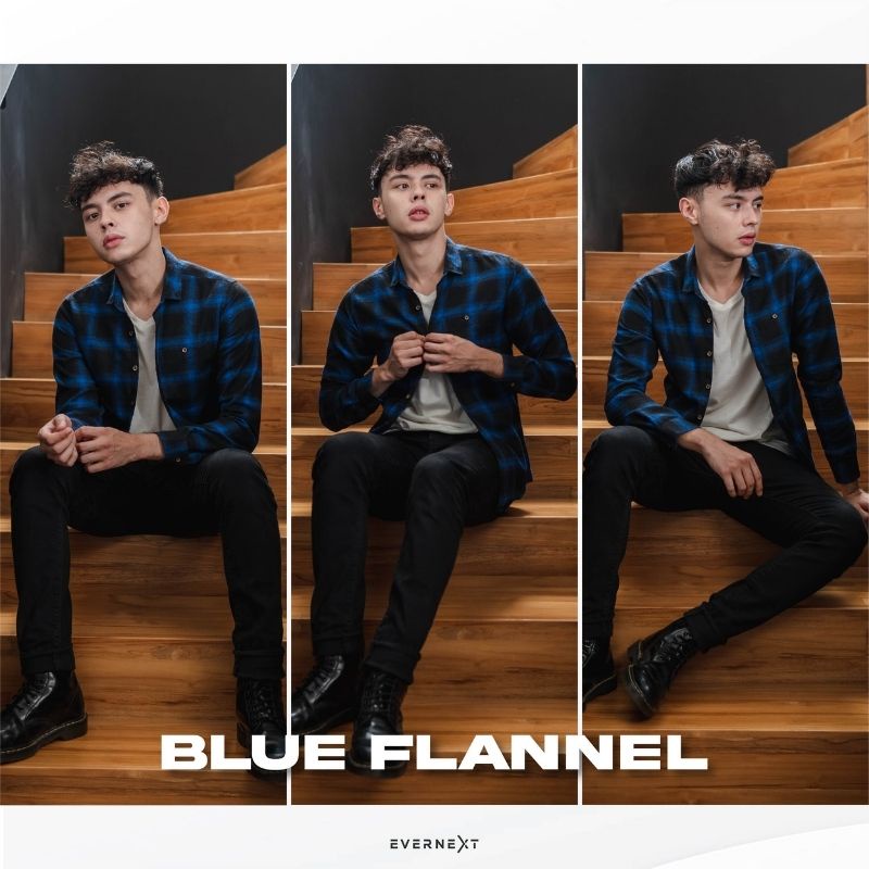 Kemeja Pria Flanel Panjang Biru Series Flannel Mens Fashion Long Shirt Hem Kasual Kerja Kantor Lapangan Hangout Premium Distro Trendi