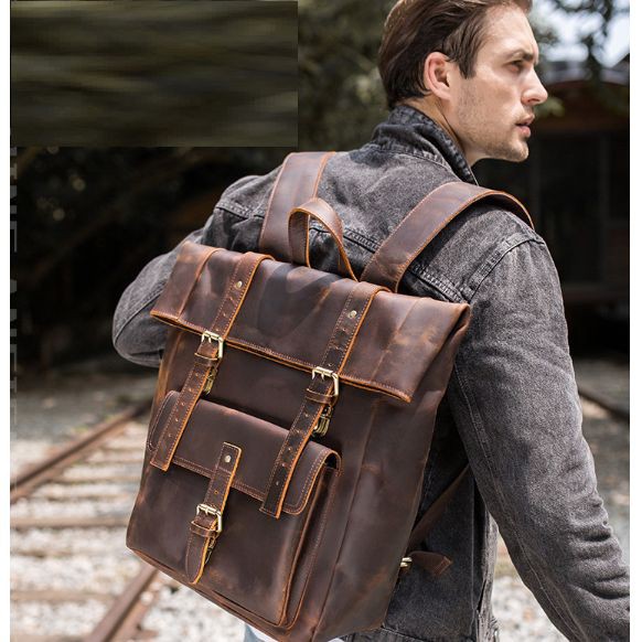 Tas Kulit Asli Tas Punggung tas Ransel Pria Kulit Asli Crazy Horse Leather tas pria tas Gendong Asli