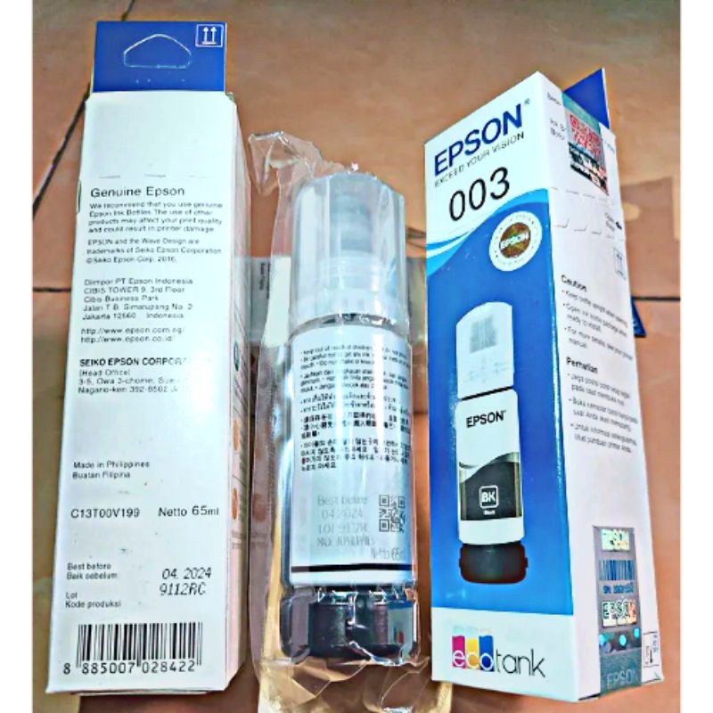 Tinta Printer 003 Original L1110 - L1210 - L1250 - L3110 - L3210 - L3150 - L3250 - L3256 - L5190 - L5290 isi 65ml