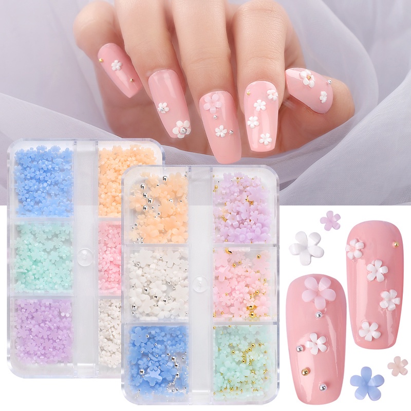 6 Grid / Kotak Stiker Kuku 3D Bentuk Kelopak Bunga Dapat Berubah Warna Untuk Dekorasi Nail Art
