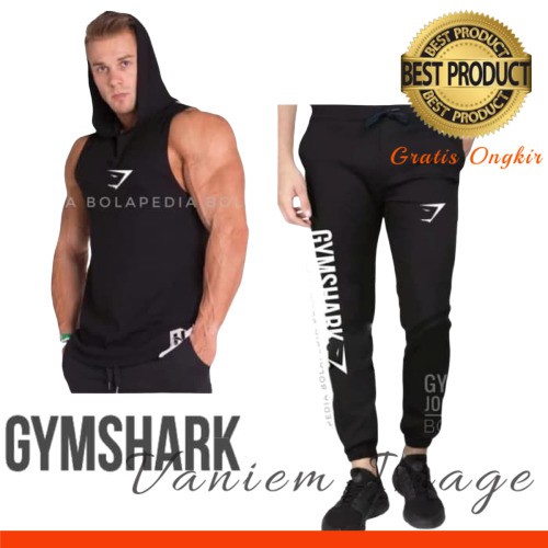 STELAN SINGLET HODDIE GYMSHARK + CELANA JOGGER PJG HIU