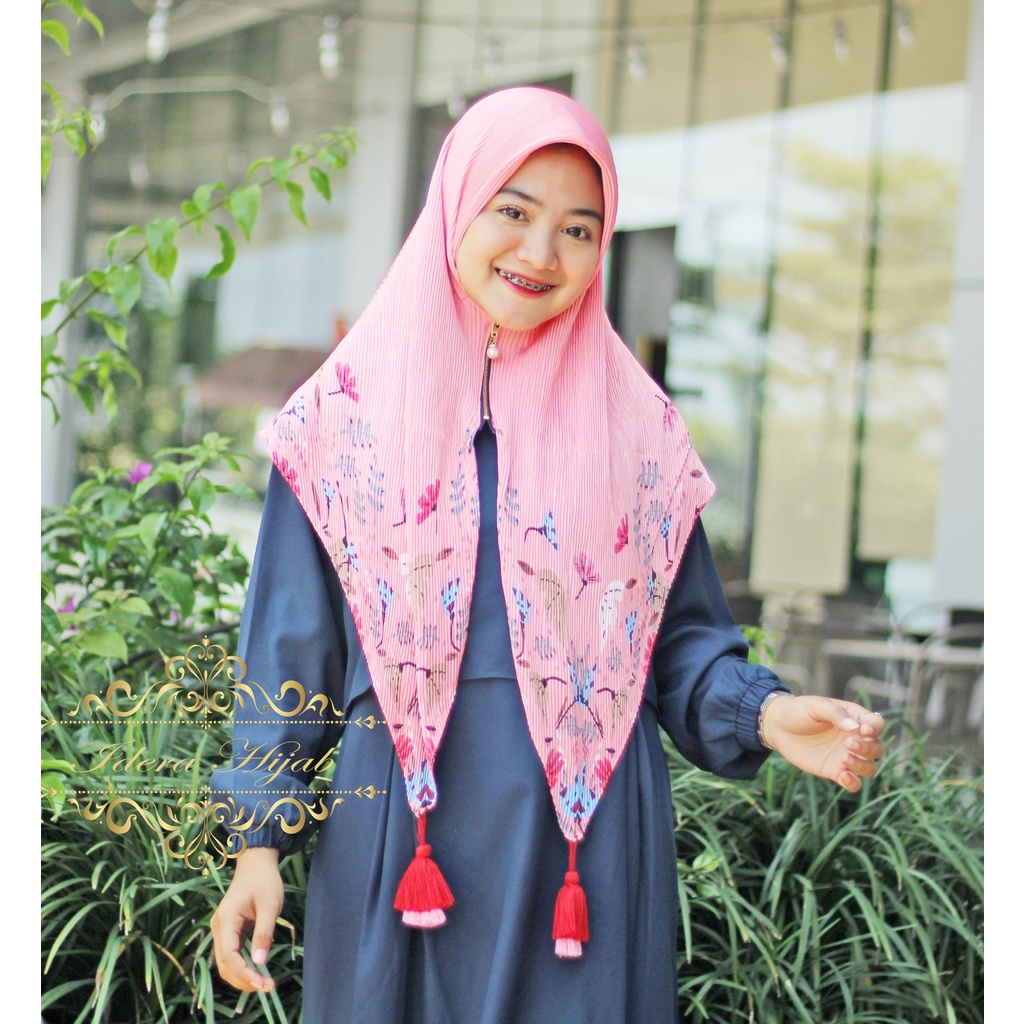 Hijab Plisket Jilbab Segi Empat Hijab Segi Empat Plisket Pom Pom Zipper
