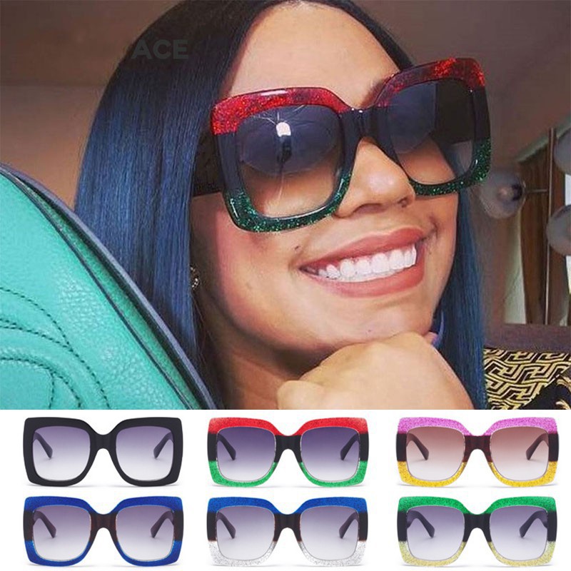 Promo Bayar Di Tempat Kacamata Hitam Wanita Frame Kotak Warna Hitam Merah Hijau