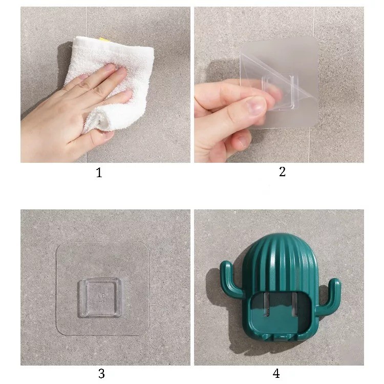 JG - Gantungan Tempel Dinding Tempat Sikat Gigi Bentuk Kaktus / Hook Tempat Penyimpanan Gantung Alat Cukur Karet Kuncir Kain Lap Baju Handuk Kunci / Wall Mounted Toothbrush Holder Cactus / Serbaguna Unik Lucu