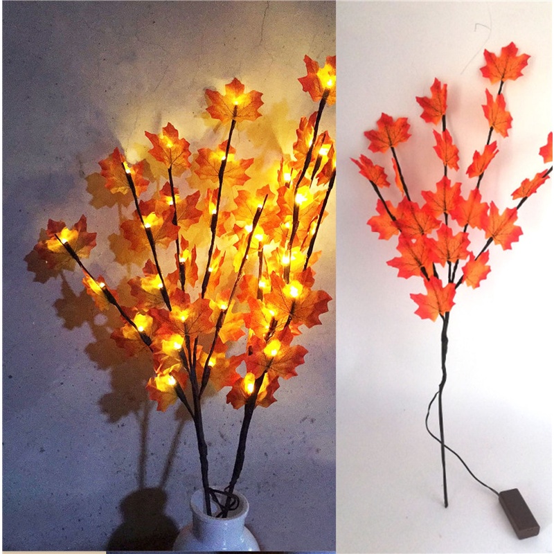 Romantis Vas Filler Bunga Buatan Maple Pohon Lampu Rumah Pernikahan Natal Festival Pesta Bertenaga Baterai Simulasi Maple Daun Cabang Cahaya