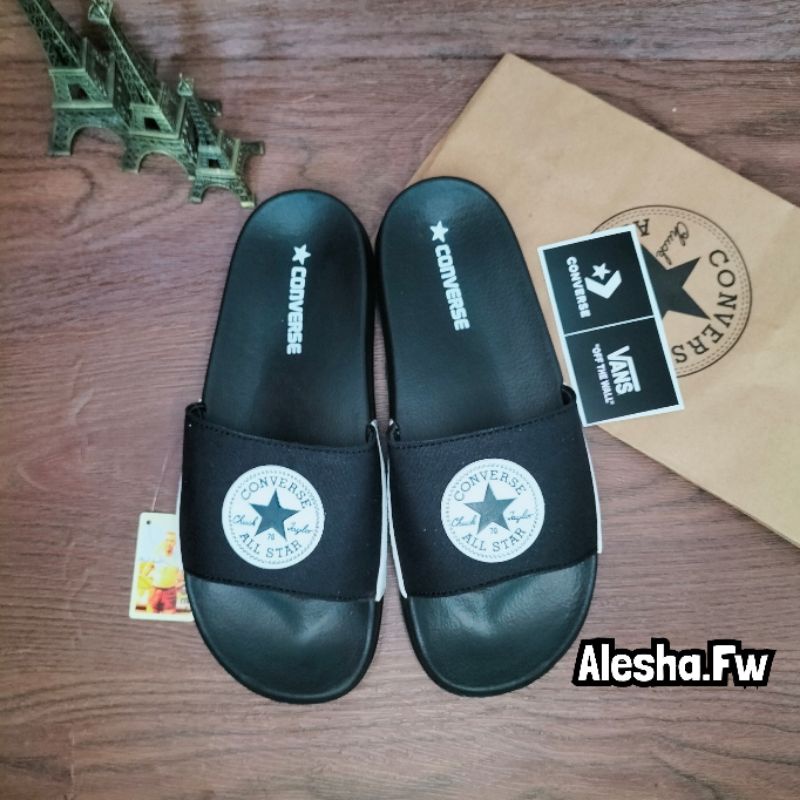 SANDAL SLIDE CONVERSE BLACK PREMIUM / SENDAL SLIDE CONVERSE  WARNA HITAM TERLARIS /SENDAL SLOP CONVERSE /Sandal Kekinian OOTD