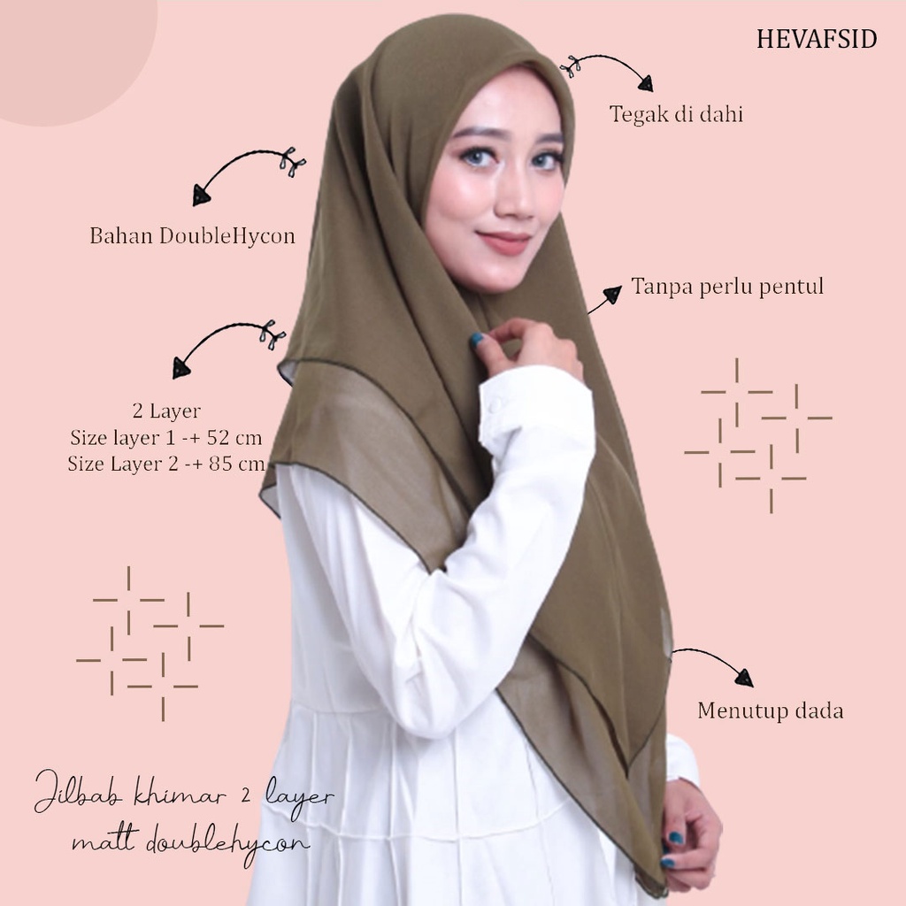 Hijab / Jilbab Khimar 2 Layer Matt Doublehycon // Real Pict