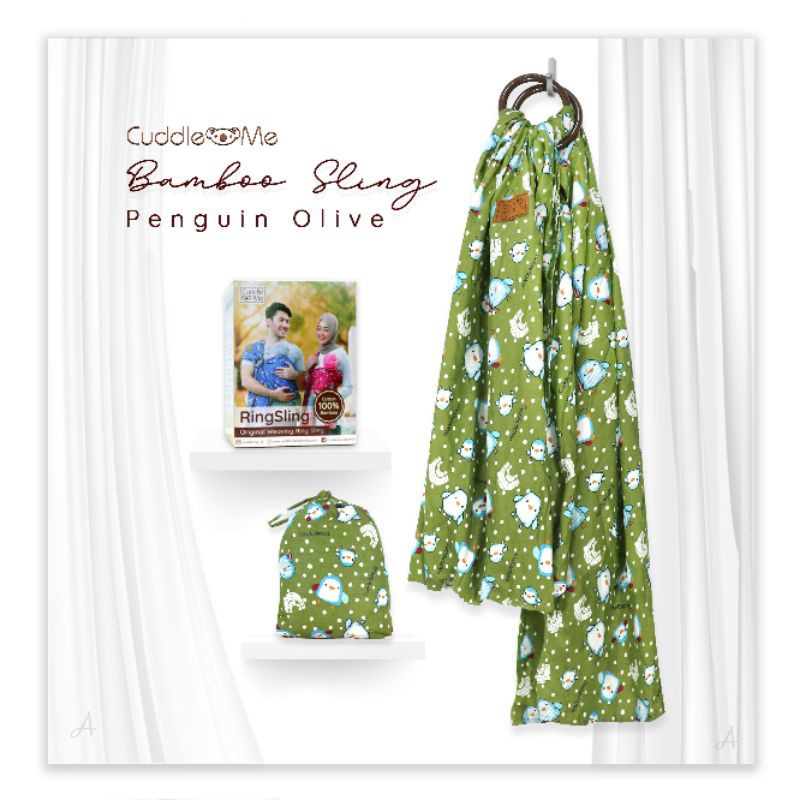 B1203 Cuddle Me Gendongan Bayi Ring Sling Bamboo Sling Ringsling Cuddleme Murah M Shape Jarik-Pinguin Olive