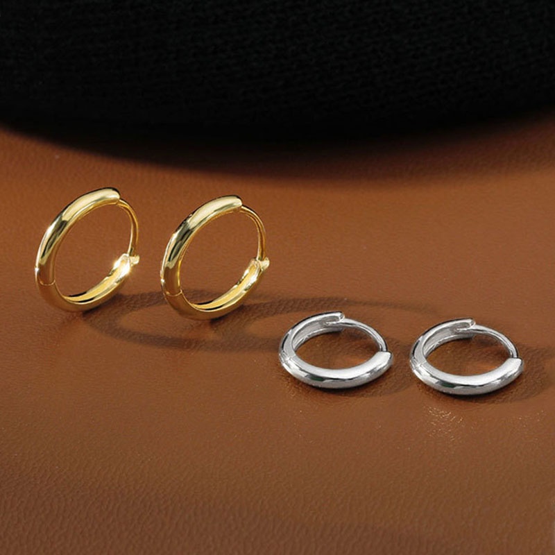 [ACKER] Aksesoris Anting Hoop Perak Minimalis Bulat Anting-Anting Wanita 6 Mm/8 Mm/10 Mm/12 Mm Huggie Korea Hadiah Sederhana Telinga