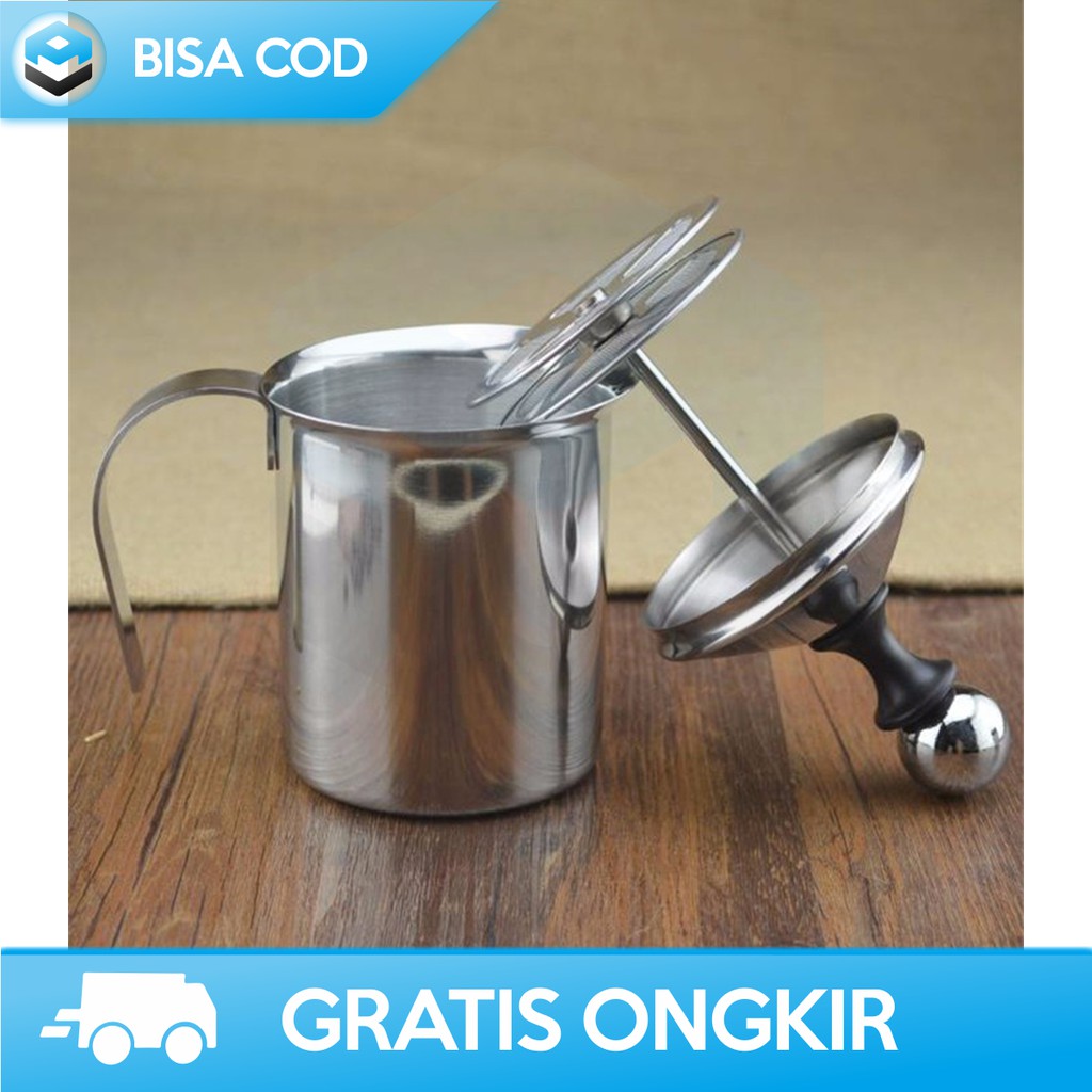 MILK FROTHER DOUBLE MESH 400ML ORIGINAL ONETWOCUPS WZ0011 SILVER - GELAS KOPI ESPRESSO STAINLESS MIL