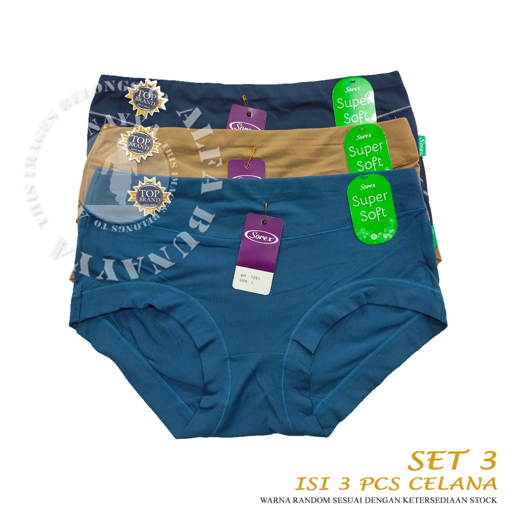 3 Pcs Celana Dalam Wanita SOREX 1251 - MIDI Cutting - Super Soft CD Underwear - Pakaian Dalam Wanita Katun Cotton