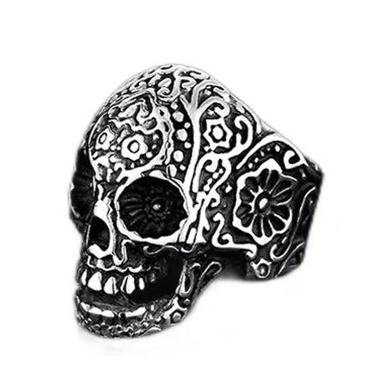 Cincin Desain Tengkorak Gothic Punk Hip Hop Warna Emas Hitam Untuk Pria