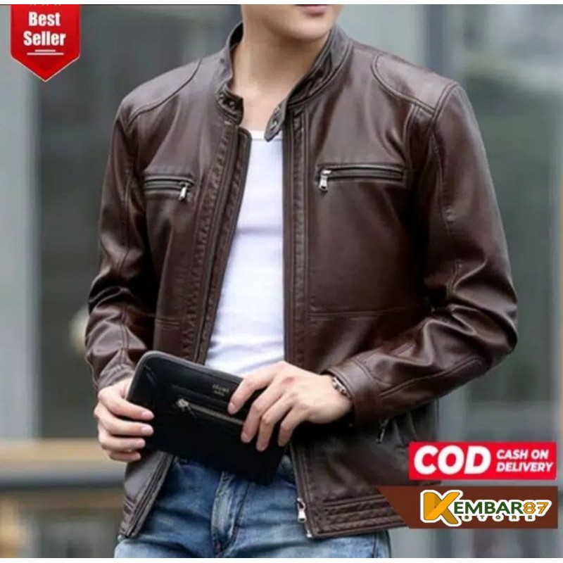 PREMIUM Jaket Kulit Asli Pria Elegant Brownie ARL 033 Silverstone RFLA Ariel NoAh 90