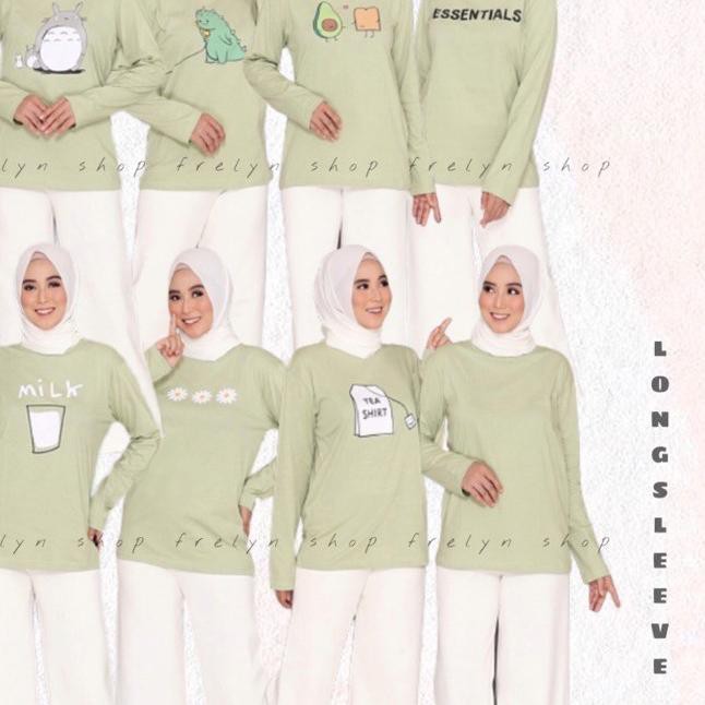 ▼ KAOS PANJANG SAGE GREEN LONGSLEEVE OVERSIZE | BAJU TSHIRT TUMBLR TEE MATCHA DINO MINT HIJAU KATUN