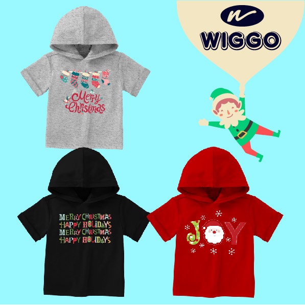 Kaos Hoodie Anak Natal - Christmas red joy santa Baju Bahan Katun Lembut dan Nyaman