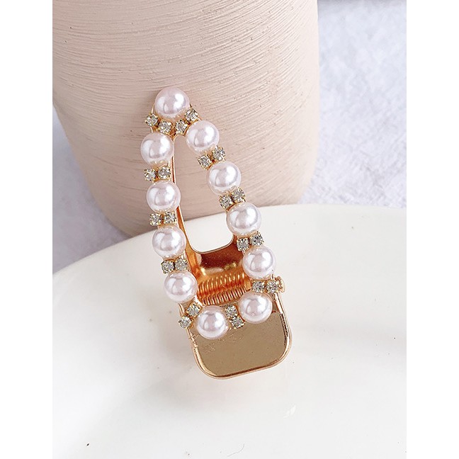 LRC Jepit Rambut Fashion Gold Alloy Diamond Pearl Duckbill Hair Clip