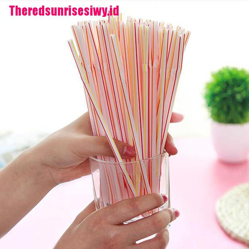 100 Pcs Sedotan Minum Sekali Pakai Bahan Plastik Motif Garis Warna-Warni