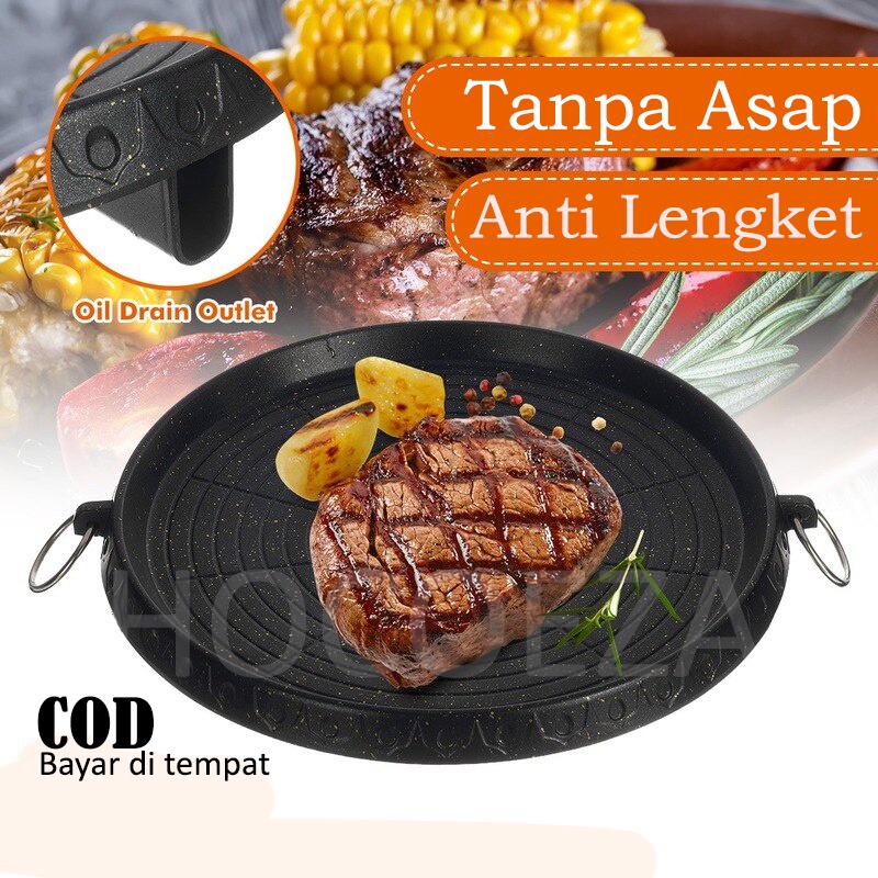 ALAT PANGGANG PRAKTIS BBQ ROUND GRILL 35CM BARBEQUE ROUND GRILL PANGGANAN BULAT BUNDAR  ANTI LENGKET PANGGANG IKAN DAGING AYAM  VA372