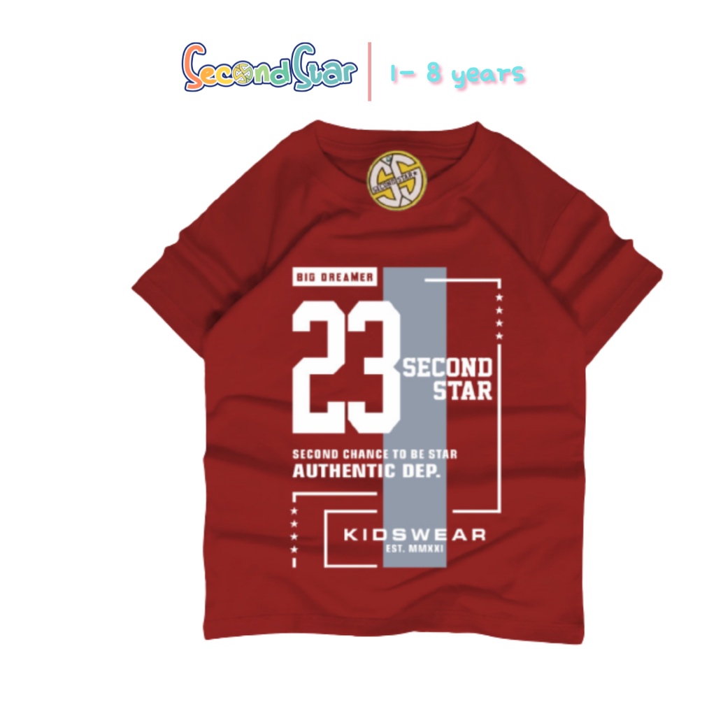 Secondstar baju anak laki laki Kaos oblong 1 - 12 tahun warna maroon