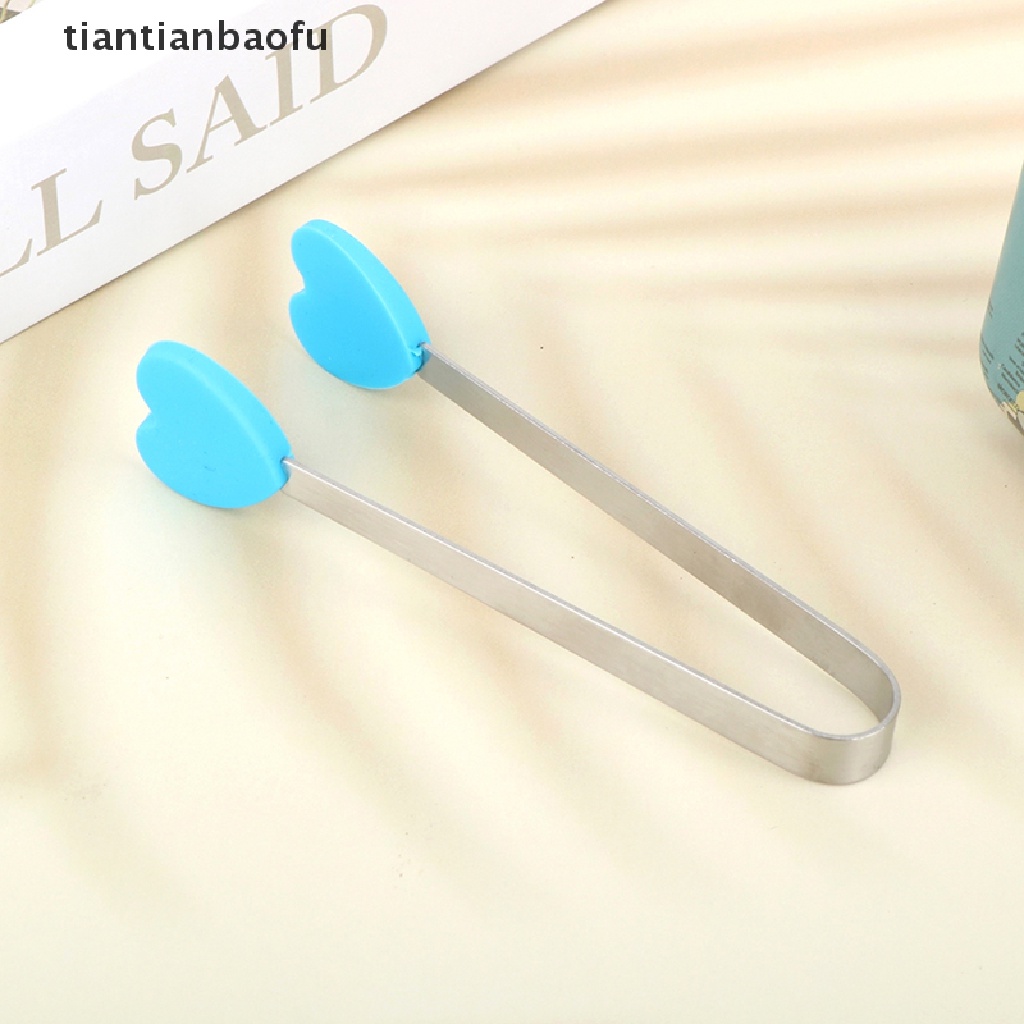 [tiantianbaofu] 1 Pcs Silicone Food Tongs Heart-shaped Stainless Steel Non-slip Ice Candy FoodClip