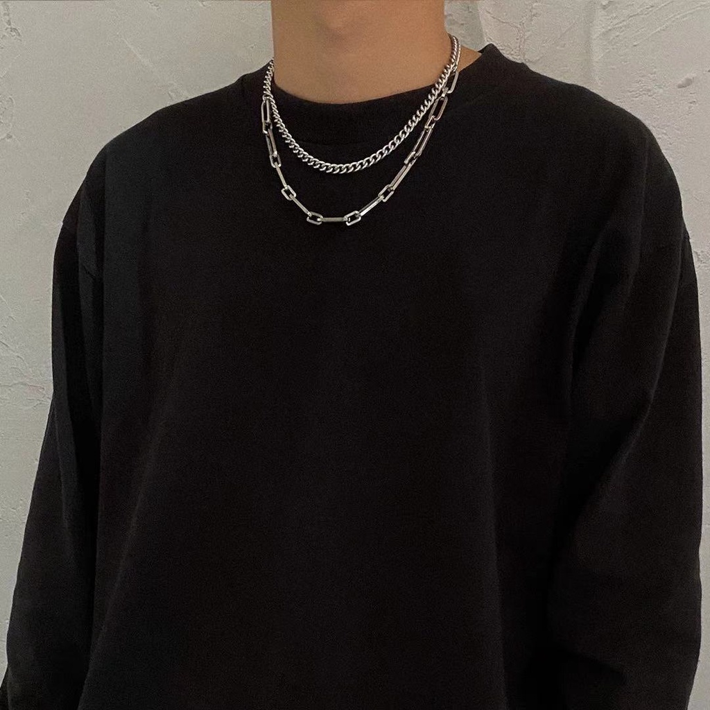 Kalung Rantai Klavikula Model Lapis Ganda Bahan Titanium Steel Gaya Retro Hip Hop Untuk Wanita