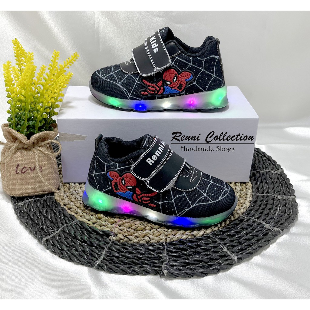 Sepatu Anak LED Spiderman/Sepatu Anak/Sepatu Spiderman/Sepatu Sekolah/Sepatu Lampu/Sepatu Karakter lampu