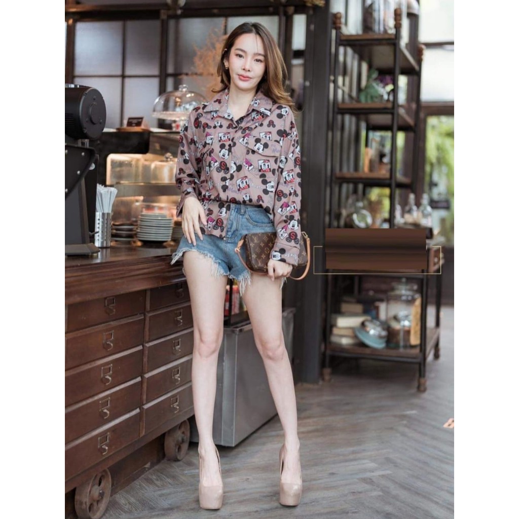 KEMEJA 4345 WE-MOUSE POCKET SHIRT GROSIR FASHION IMPORTIR TERMURAH PAKAIAN Wanita IMPOR MURAH IMPORT