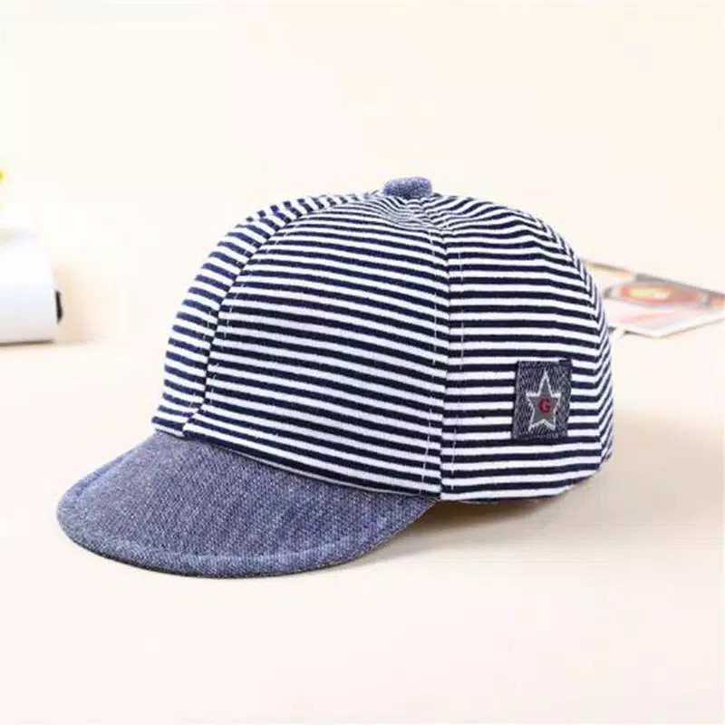 Topi Bayi Laki Laki Motif Salur / Topi Bayi Import Usia 6 Bulan-2Th