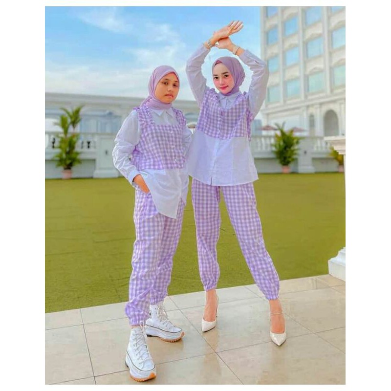 Ricis set-one set katun lilac-one set square-setcel wanita lilac-paket usaha