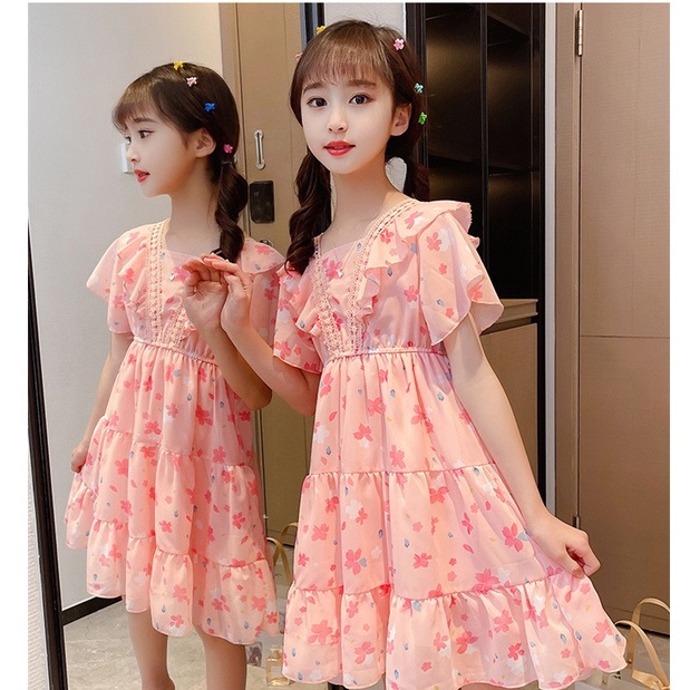 DR65-Dress Anak Perempuan Chiffon Flower Kesli