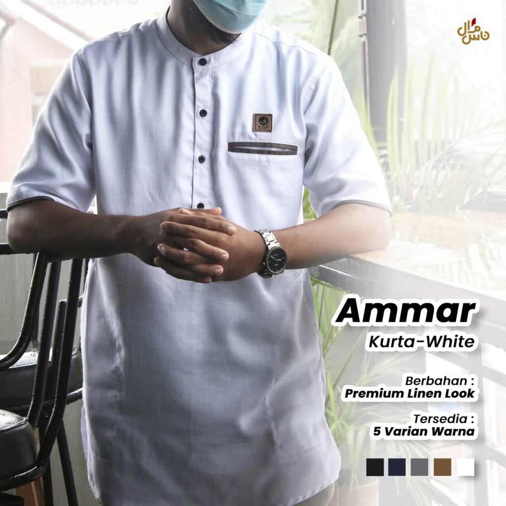 Baju Koko Gamis Kurta Pria Model Ammar BONUS PECI